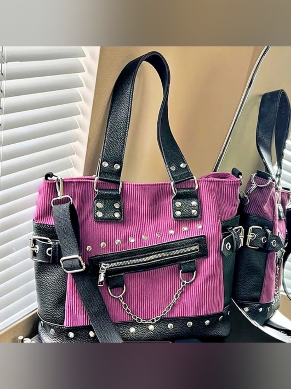 NWOT Pink & Black Studded Shoulder Bag.